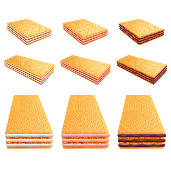 Сливочная вафля с различными вкусами 3D реалистичный векторный набор
