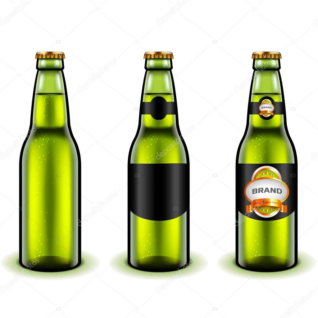 Green beer bottle design 3d realistic vector