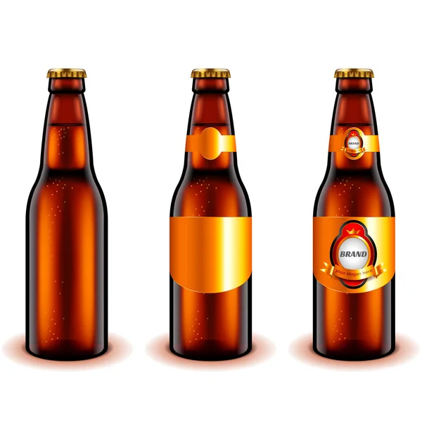 Karanlık bira şişe tasarımı 3d gerçekçi vektör — Stok Vektör
