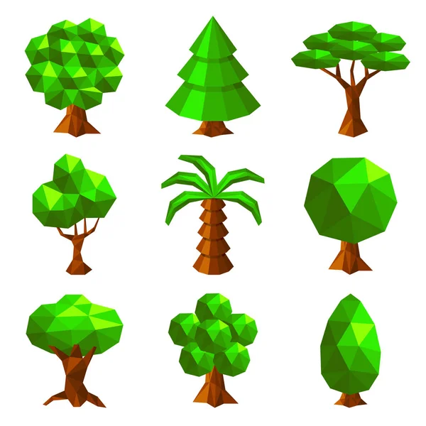 Lage poly bomen geïsoleerd op witte vector — Stockvector