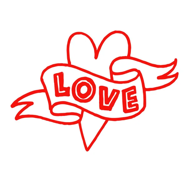 Hand Getekend Liefde Belettering Illustratie Rood Wit — Stockfoto