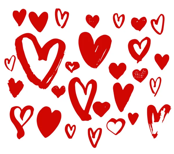 Ορισμός πινέλου εικονογράφηση κόκκινες καρδιές — Διανυσματικό Αρχείο