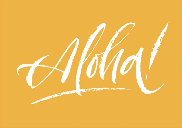 Aloha bokstäver. Hand ritat kalligrafi pensel penna text på ljus bakgrund. Vykort minimal inskription. Sommartid — Stock vektor