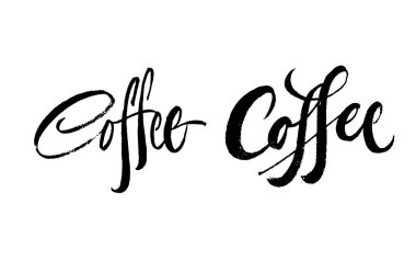 Kahve seti yazı. Çizilmiş Kaligrafi fırçası kalem ver. Vektör mürekkep. Arka plan üzerinde. Kahve letterings topluluğu.