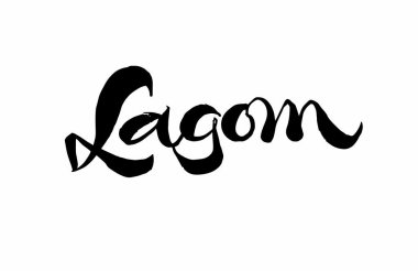 Lagom yazı. El çizilen hat yazıt. Fırça kalem modern tarzı. Yaşam tarzı kavramı. Beyaz arka planda siyah