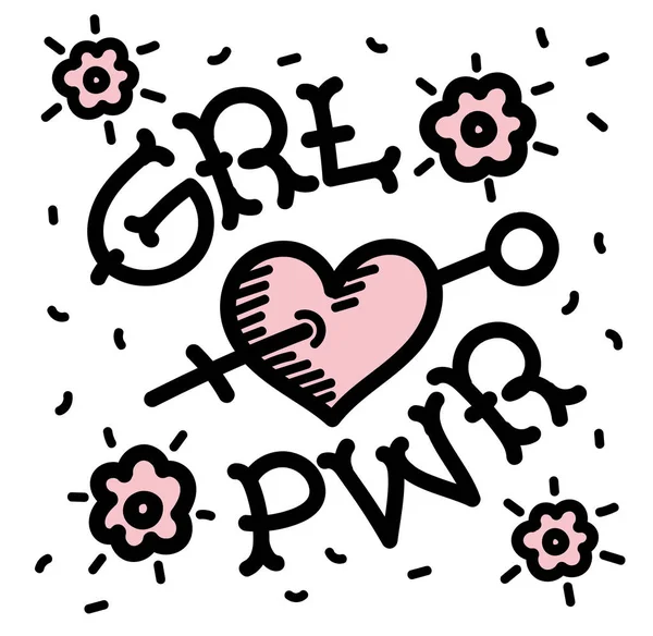 Girl Power písma logo. Ručně tažené kaligrafie s illustrat — Stockový vektor