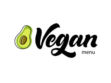 Vegan logo. El yazısı hat yazı ile avokado v