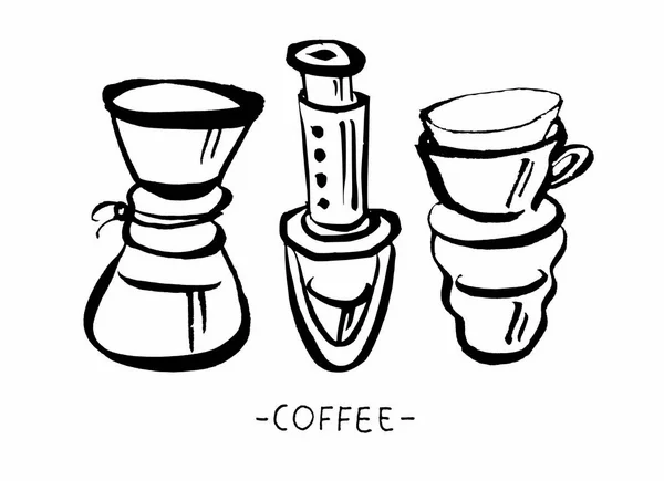 Vektor kézzel rajzolt ábrán sor kávé elkészítése. Kefével p — Stock Vector