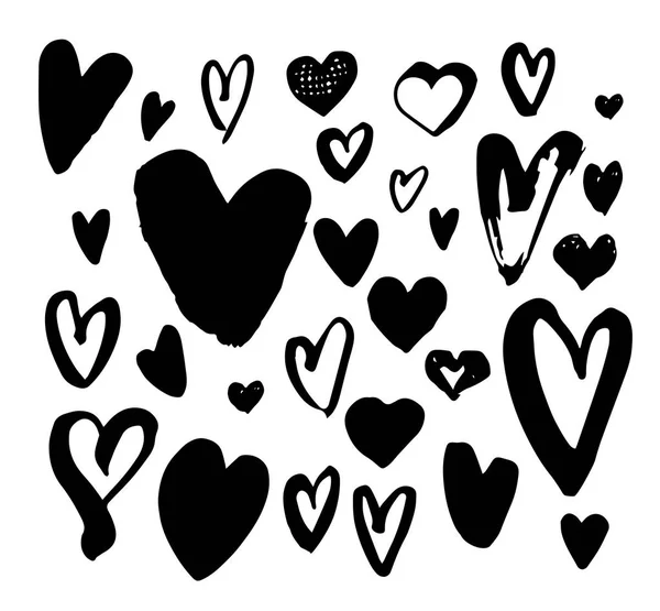 Πινέλο μεγάλο Σετ στυλό καρδιά. Συλλογή διαφορετικές καρδιές χειρογράφου — Διανυσματικό Αρχείο