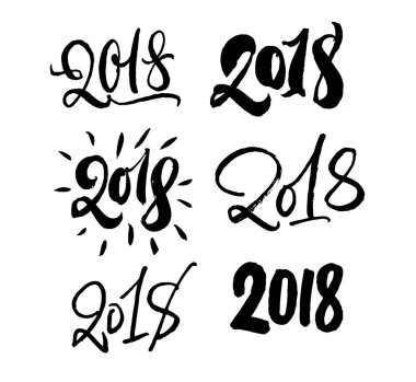 Beyaz arka plan üzerinde sayı 2018 elle çizilmiş yazı ayarla