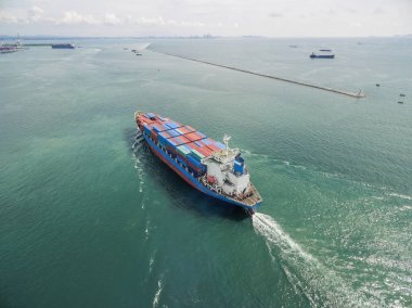 Kargo gemisinin havadan görünümü, kargo konteyner depo Harbor bir