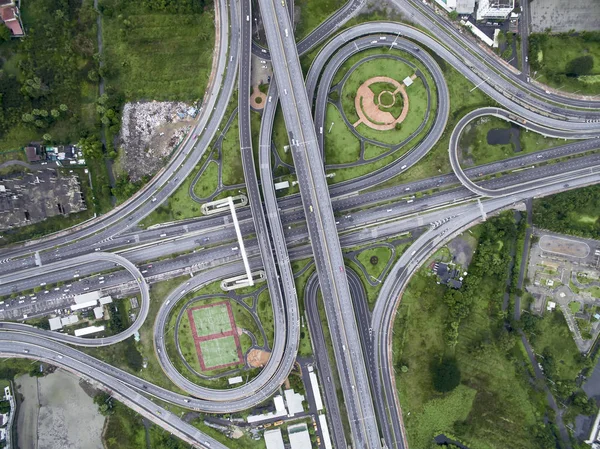 aerial top view, Expressway road intersect in city .