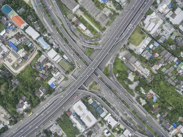 Aerail top view intersection road 4-lane road no traffic lights, — Stock Photo, Image