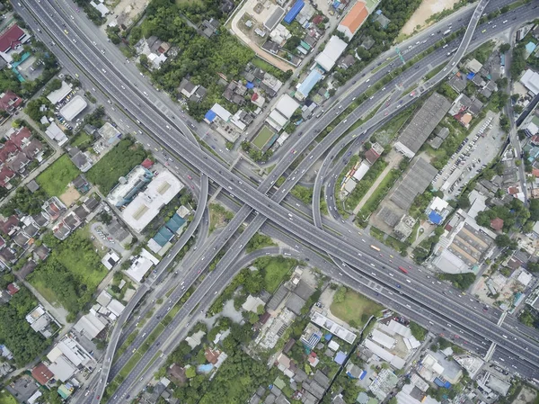 Aerail top view intersection road 4-lane road no traffic lights, — Stock Photo, Image