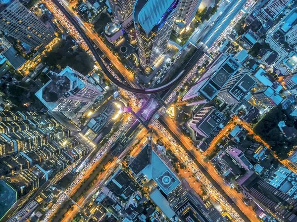 aerial top view building road intersection in bangkok, Chong Non