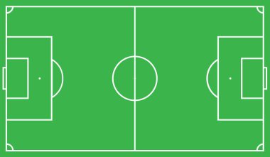 Düzeni futbol alanının yeşil rengi, bak yukarıda. Vektör çizim.
