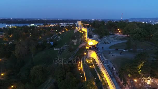 Fortress Wall Aerial View Dusk — Stock Video