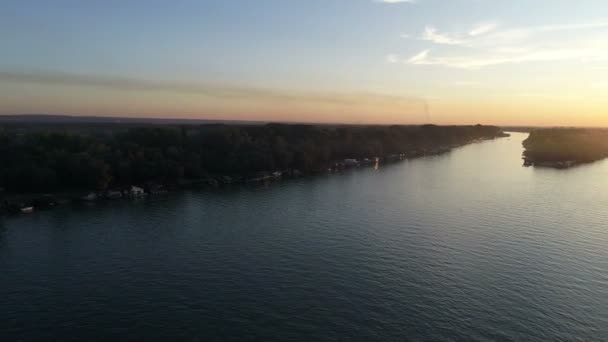 Aerial View Sunset River — Stock Video