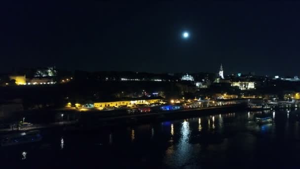 Rivière Rive Nuit Vue Aérienne — Video