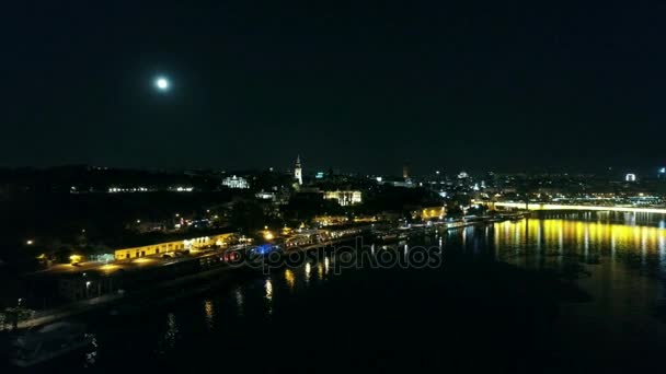 River Bank Night Aerial View — Stock Video