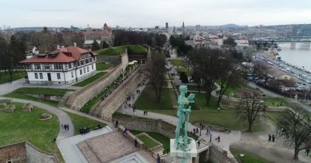 Viktor Monument Belgrado Luchtfoto — Stockvideo