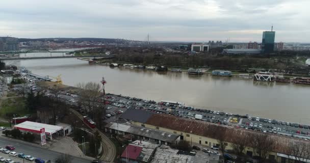 Aerial View River Kalemegdan Park Belgrade — Stock Video