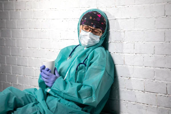 Enfermeira Médico Chateado Triste Cansado Doutor Coronavirus Profissional Médico Cansado — Fotografia de Stock