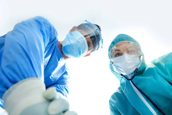 Donne Première Aide Médicale Hôpital Les Médecins Réaniment Patient Aux — Photo