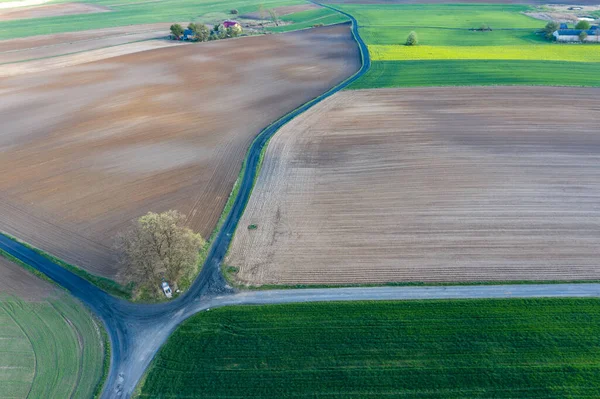 Early Spring Aerial Landscape Fields Poland Typical Polish Landscape Photographed — Stock Photo, Image