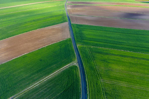 Early Spring Aerial Landscape Fields Poland Typical Polish Landscape Photographed — Stock Photo, Image