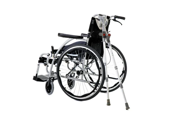 Black Disability Wheelchair Crutch Invalid Chair Wheelchair Crutches Isolated White — Stock Photo, Image