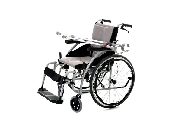 Black Disability Wheelchair Crutch Invalid Chair Wheelchair Crutches Isolated White — Stock Photo, Image