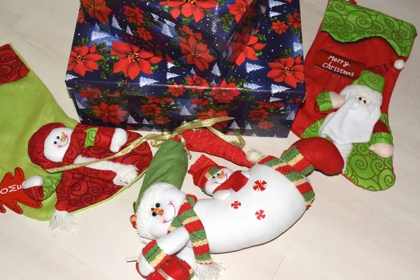 Medias Navidad Con Muñeco Nieve Regalos — Foto de Stock