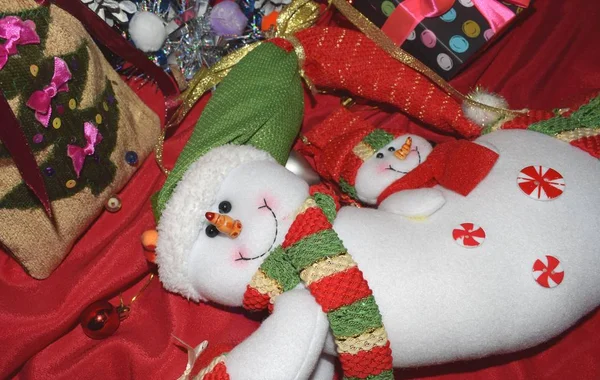Рождественский Чулок Снеговиком Подарками — стоковое фото