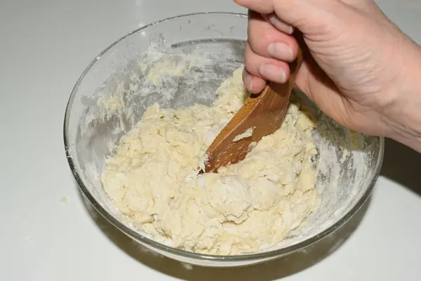 Kneading Dough Wooden Spoon — Stock Photo, Image