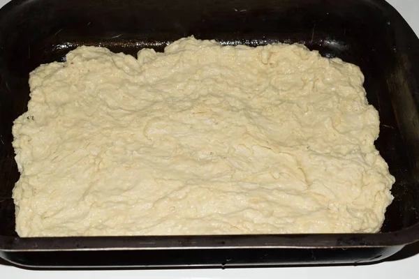 Dough Spread Out Baking Sheet — Stock Photo, Image