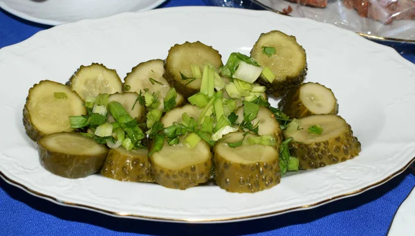 Pickled Cucumber Slices Plate — 스톡 사진