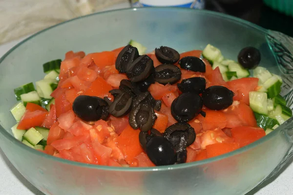 Bol Salade Légumes Sur Table — Photo