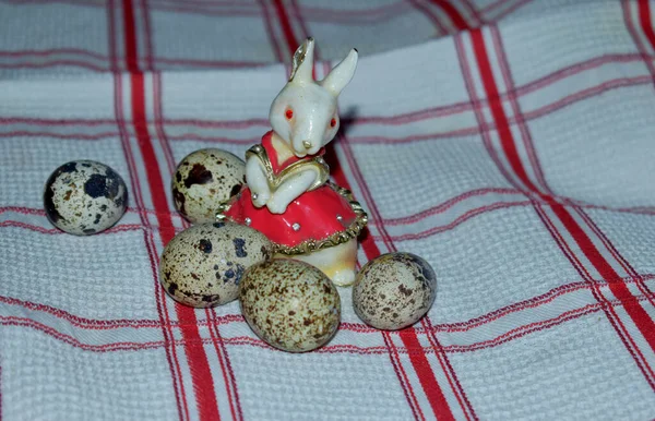 浅色背景的兔子蛋和复活节蛋 — 图库照片