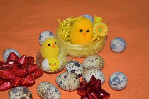 Gallinas Una Cesta Huevos Pascua — Foto de Stock