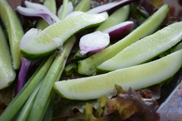 Legume Proaspete Salată Castraveți Vitamine — Fotografie, imagine de stoc