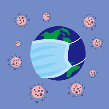 Coronavirus ya da Corona virüsü konsepti. Tıbbi maskeli Dünya kendini Çin virüsü Coronavirus Ncov 'dan koruyor.