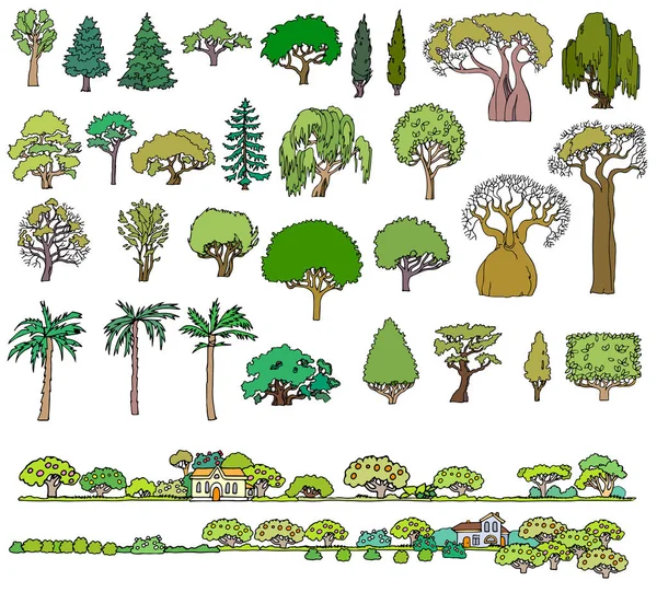 Landschap hand getekend geïsoleerde elementen vector set. Gevarieerd in voor Stockillustratie