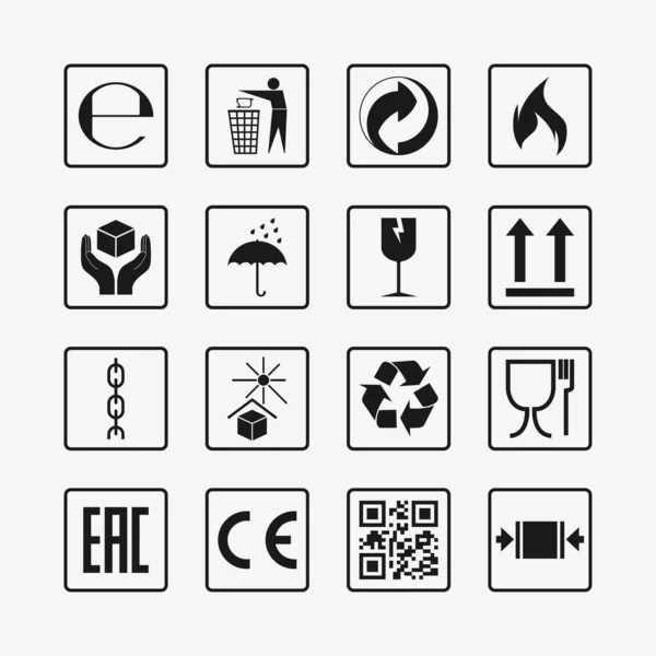 Packaging icons, package signs set. Vector illustration, flat design. — Stock Vector