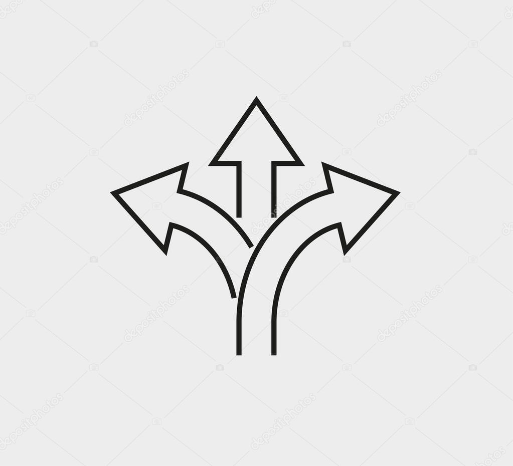 Arrow, three way, direction icon. Vector illustration, flat design