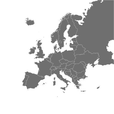 Ülke sınırlarıyla Avrupa haritası, vektör illüstrasyonu.