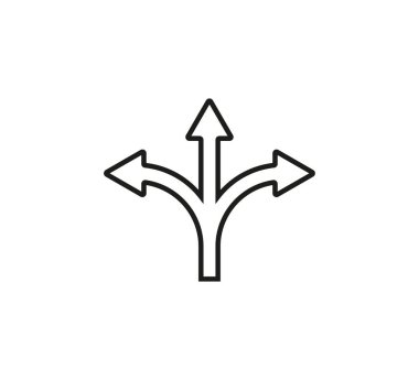 Ok, üç yönlü, yön simgesi. Vektör illüstrasyonu, düz tasarım