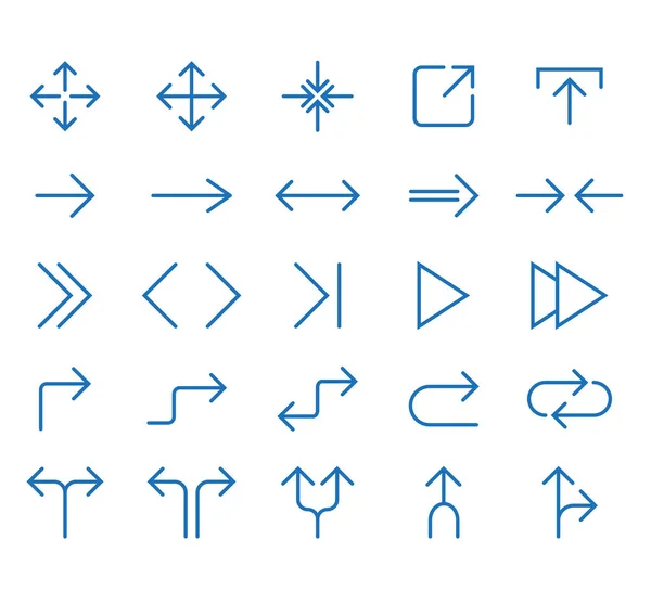 Linea Freccia icona impostata. Illustrazione vettoriale, design piatto — Vettoriale Stock