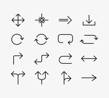 Satır Arrow simgesi ayarlandı. Vektör illüstrasyonu, düz tasarım