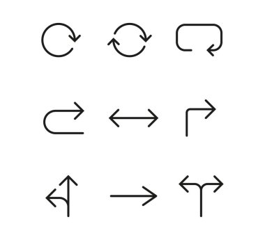 Satır Arrow simgesi ayarlandı. Vektör illüstrasyonu, düz tasarım